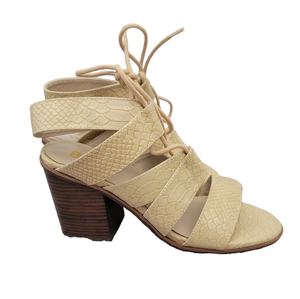BC Born In California Tan Crocodile Lace-up Chunky Heel Sandals Size 8